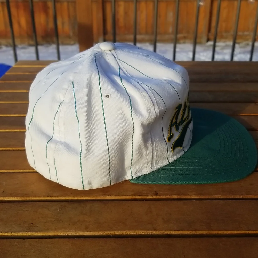 STARTER MLB Oakland Athletics Script Pin Stripe Snapback Hat Vintage Rare - Picture 4 of 11
